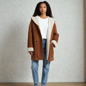 🤎 Vintage The Limited Suede Hooded Coat – Faux Fur Lined